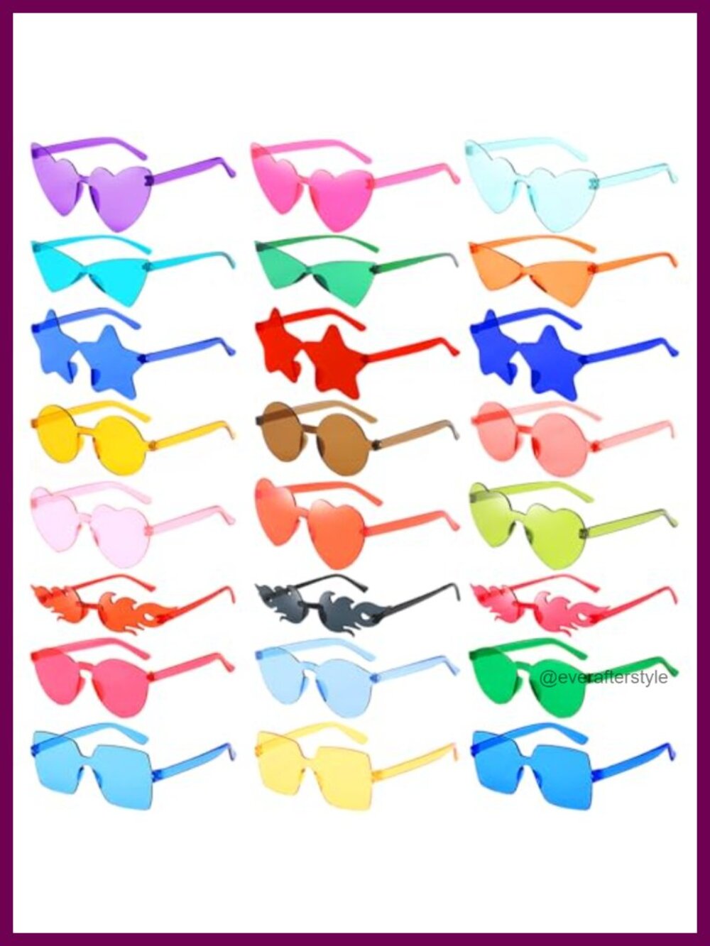 Rimless Sunglasses 24 Pack Mixed Shapes Party Costume Eyewear Accessories